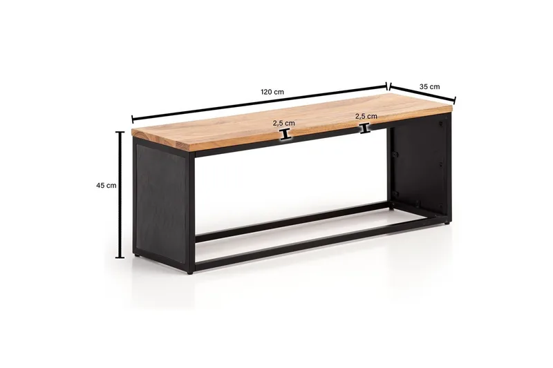 Bänk Wohnling Industriellt massivt trä, Akacia sits med stenvy, metallram - Möbler - Vardagsrum - Stolar & sittmöbler - Sittbänk