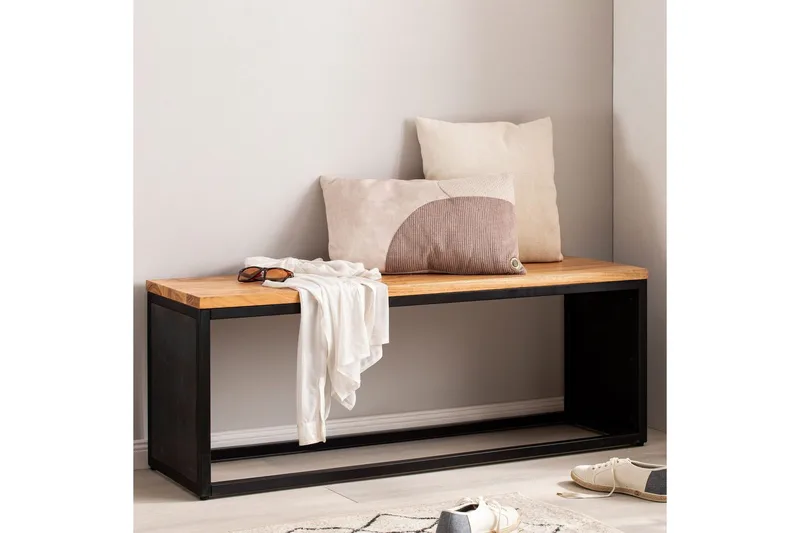 Bänk Wohnling Industriellt massivt trä, Akacia sits med stenvy, metallram - Möbler - Vardagsrum - Stolar & sittmöbler - Sittbänk