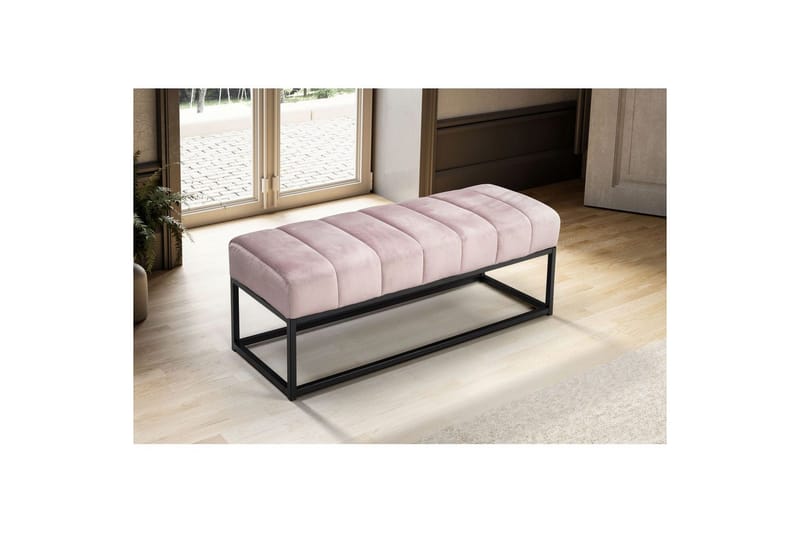 Bänk Wohnling sammet klädd modern vadderad elegant metallram Rosa - Rosa - Möbler - Vardagsrum - Stolar & sittmöbler - Sittbänk