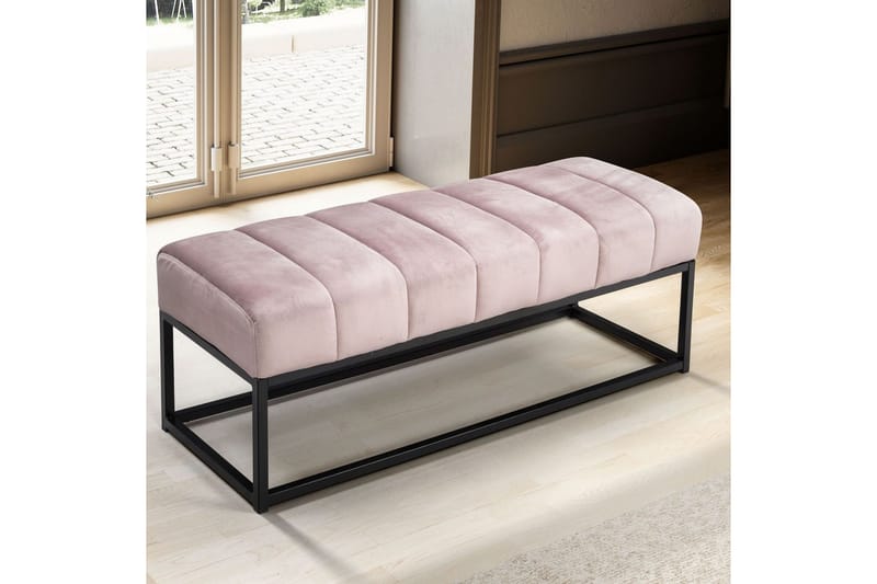 Bänk Wohnling sammet klädd modern vadderad elegant metallram Rosa - Rosa - Möbler - Vardagsrum - Stolar & sittmöbler - Sittbänk