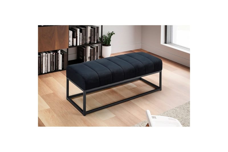 Bänk Wohnling sammet klädd modern vadderad elegant metallram Svart - Svart - Möbler - Vardagsrum - Stolar & sittmöbler - Sittbänk