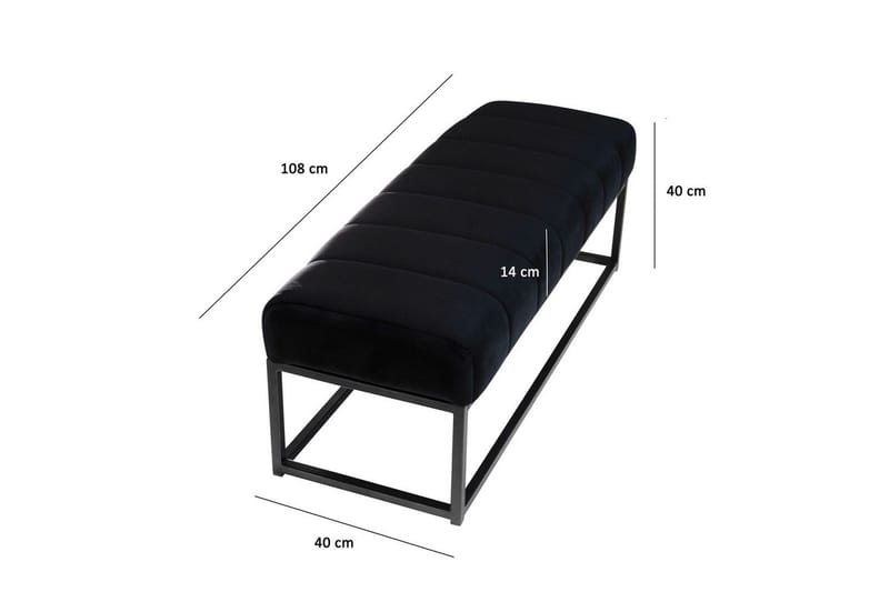 Bänk Wohnling sammet klädd modern vadderad elegant metallram Svart - Svart - Möbler - Vardagsrum - Stolar & sittmöbler - Sittbänk