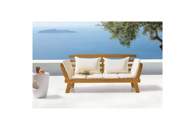 Bänk Portici Ljus trä, vit - Ljus trä, vit - Utemöbler - Utesoffor & bänkar - Trädgårdssoffa