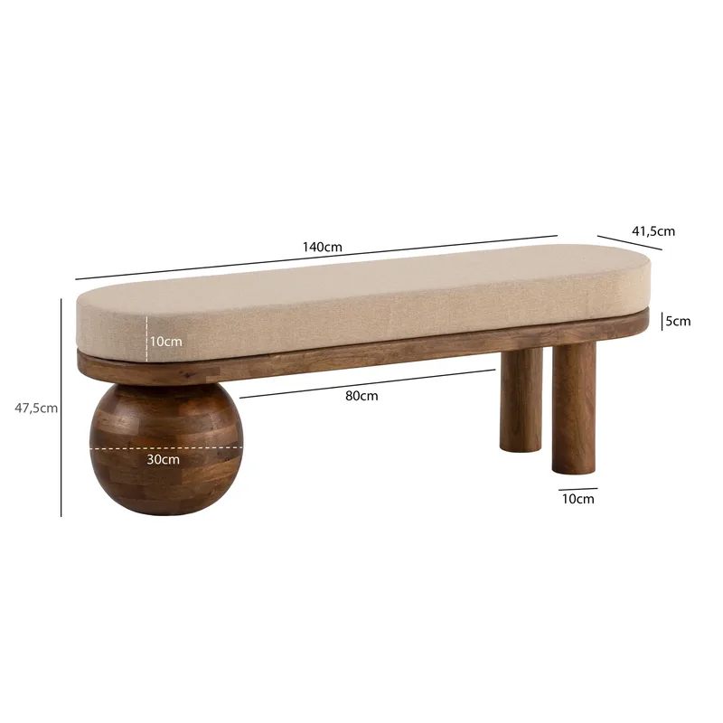 Fenira Bänk 140 cm - beige och varm mörkbrun - Möbler - Vardagsrum - Stolar & sittmöbler - Sittbänk