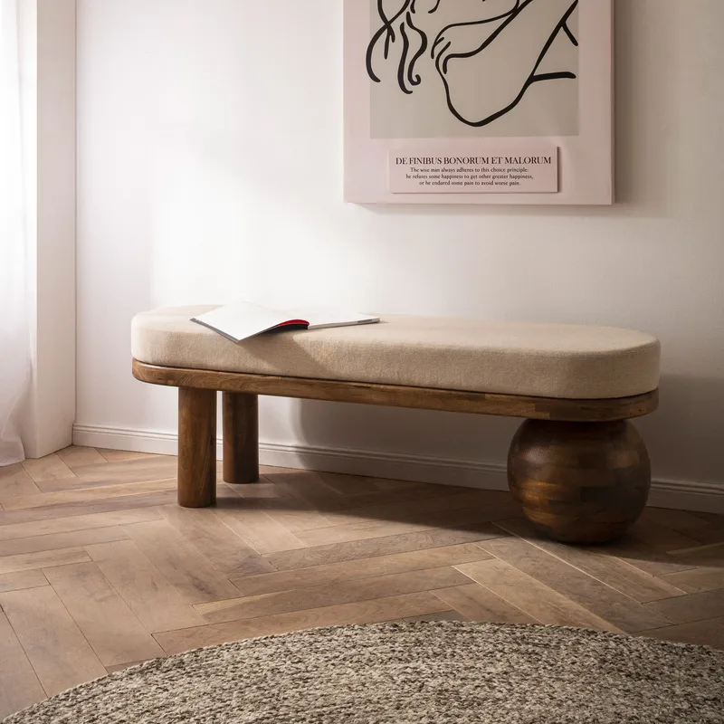 Fenira Bänk 140 cm - beige och varm mörkbrun - Möbler - Vardagsrum - Stolar & sittmöbler - Sittbänk