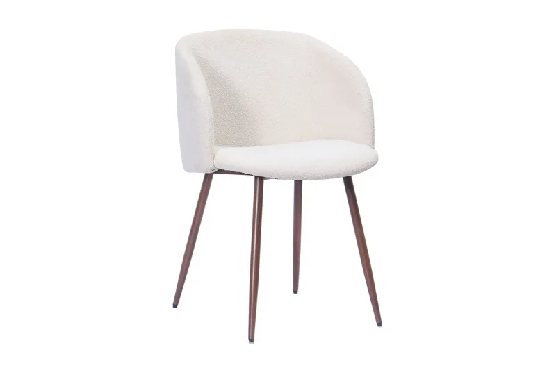 Greya Matstol med armstöd - Vit Bouclé / Metallben Valnöt - Möbler - Vardagsrum - Stolar & sittmöbler - Karmstolar