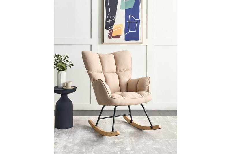 Gungstol Oulu - Beige, svart, ljust trä - Möbler - Vardagsrum - Stolar & sittmöbler - Snurrstolar & gungstolar