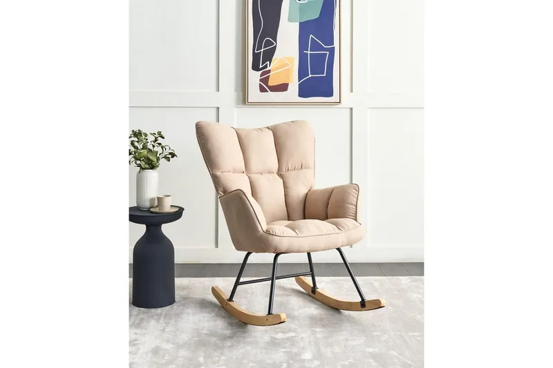Gungstol Oulu - Beige, svart, ljust trä - Möbler - Vardagsrum - Stolar & sittmöbler - Snurrstolar & gungstolar