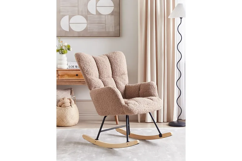 Gungstol Oulu - Sandbeige, svart, ljust trä - Möbler - Vardagsrum - Stolar & sittmöbler - Snurrstolar & gungstolar
