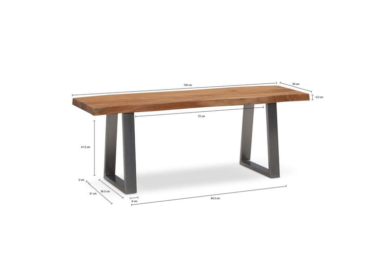 Kapprumsbänk Wohnling Massivt Akaciaträ 120 cm Träkant Hall Silver, Raka Löpare - Silver, Raka Löpare - Möbler - Vardagsrum - Stolar & sittmöbler - Sittbänk