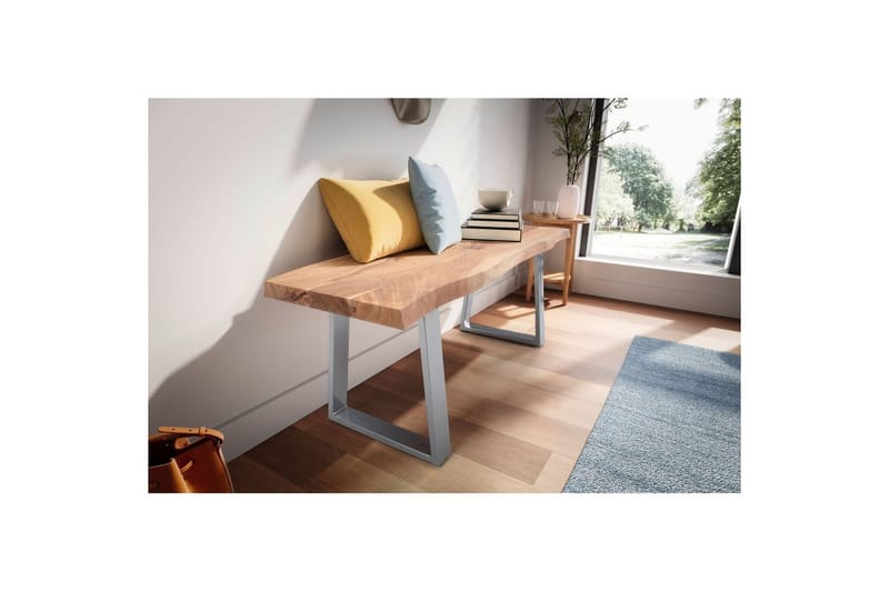 Kapprumsbänk Wohnling Massivt Akaciaträ 120 cm Träkant Hall Silver, Raka Löpare - Silver, Raka Löpare - Möbler - Vardagsrum - Stolar & sittmöbler - Sittbänk