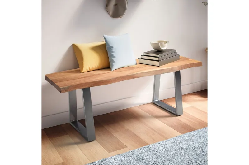Kapprumsbänk Wohnling Massivt Akaciaträ 120 cm Träkant Hall Silver, Raka Löpare - Silver, Raka Löpare - Möbler - Vardagsrum - Stolar & sittmöbler - Sittbänk