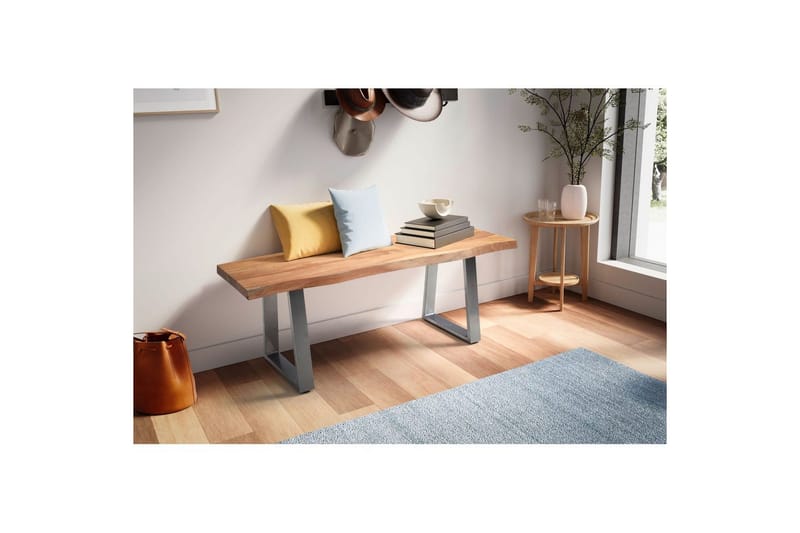 Kapprumsbänk Wohnling Massivt Akaciaträ 120 cm Träkant Hall Silver, Raka Löpare - Silver, Raka Löpare - Möbler - Vardagsrum - Stolar & sittmöbler - Sittbänk