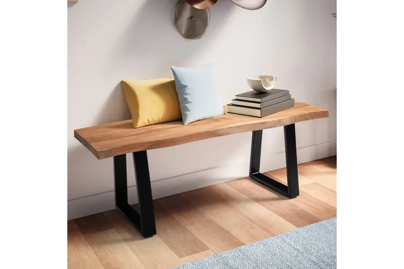 Kapprumsbänk Wohnling Massivt Akaciaträ 120 cm Träkant Hall Svart, Raka Löpningar - Svart, Raka Löpningar - Möbler - Vardagsrum - Stolar & sittmöbler - Sittbänk