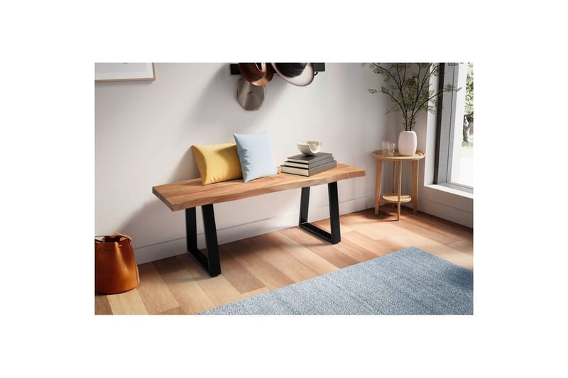 Kapprumsbänk Wohnling Massivt Akaciaträ 120 cm Träkant Hall Svart, Raka Löpningar - Svart, Raka Löpningar - Möbler - Vardagsrum - Stolar & sittmöbler - Sittbänk