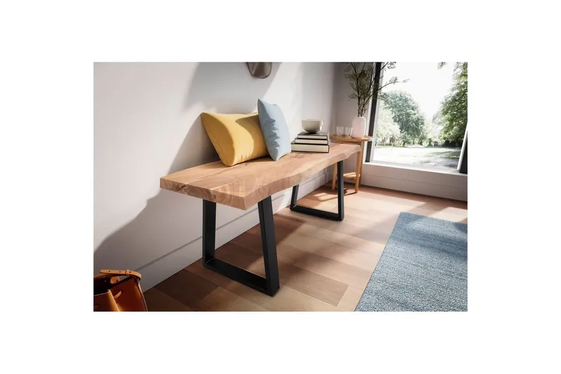 Kapprumsbänk Wohnling Massivt Akaciaträ 120 cm Träkant Hall Svart, Raka Löpningar - Svart, Raka Löpningar - Möbler - Vardagsrum - Stolar & sittmöbler - Sittbänk