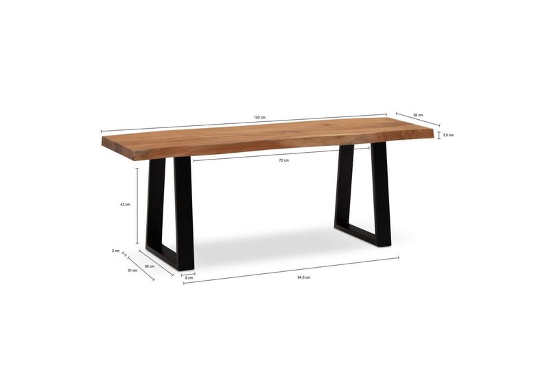 Kapprumsbänk Wohnling Massivt Akaciaträ 120 cm Träkant Hall Svart, Raka Löpningar - Svart, Raka Löpningar - Möbler - Vardagsrum - Stolar & sittmöbler - Sittbänk
