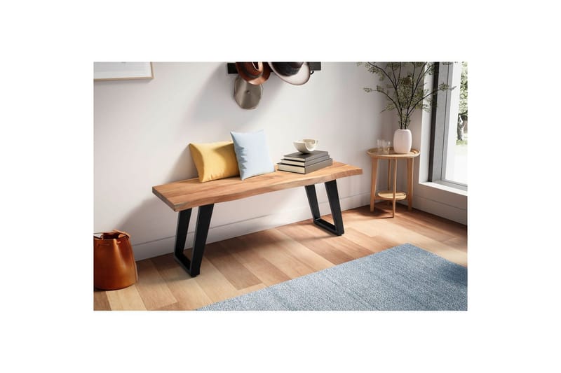 Kapprumsbänk Wohnling Massivt Akaciaträ 120 cm Träkant Hall Svart, vinklade löpare - Svart, vinklade löpare - Möbler - Vardagsrum - Stolar & sittmöbler - Sittbänk
