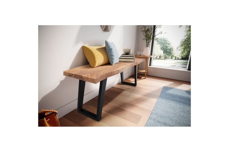 Kapprumsbänk Wohnling Massivt Akaciaträ 120 cm Träkant Hall Svart, vinklade löpare - Svart, vinklade löpare - Möbler - Vardagsrum - Stolar & sittmöbler - Sittbänk
