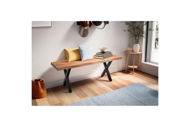 Kapprumsbänk Wohnling Massivt Akaciaträ 120 cm Träkant Hall Svart, X-ram - Svart, X-ram - Möbler - Vardagsrum - Stolar & sittmöbler - Sittbänk