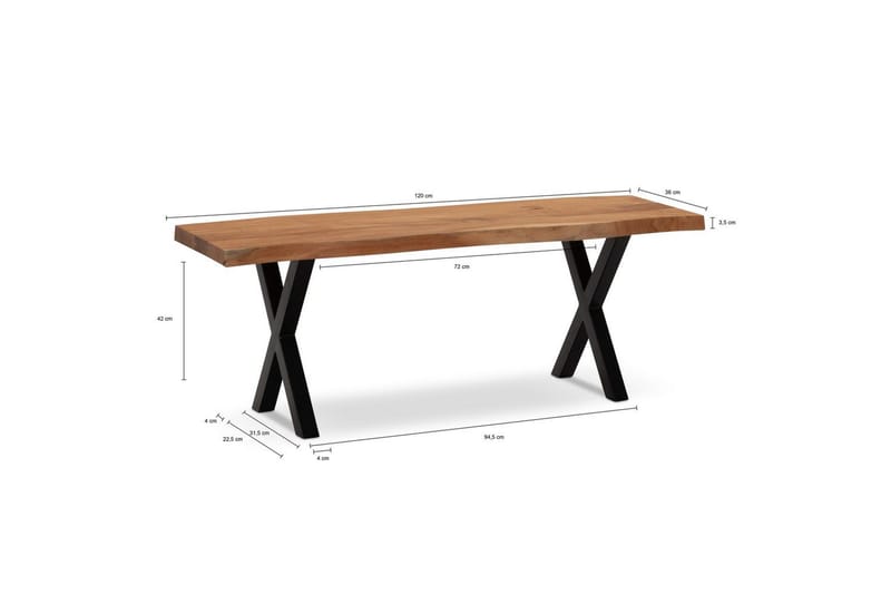 Kapprumsbänk Wohnling Massivt Akaciaträ 120 cm Träkant Hall Svart, X-ram - Svart, X-ram - Möbler - Vardagsrum - Stolar & sittmöbler - Sittbänk