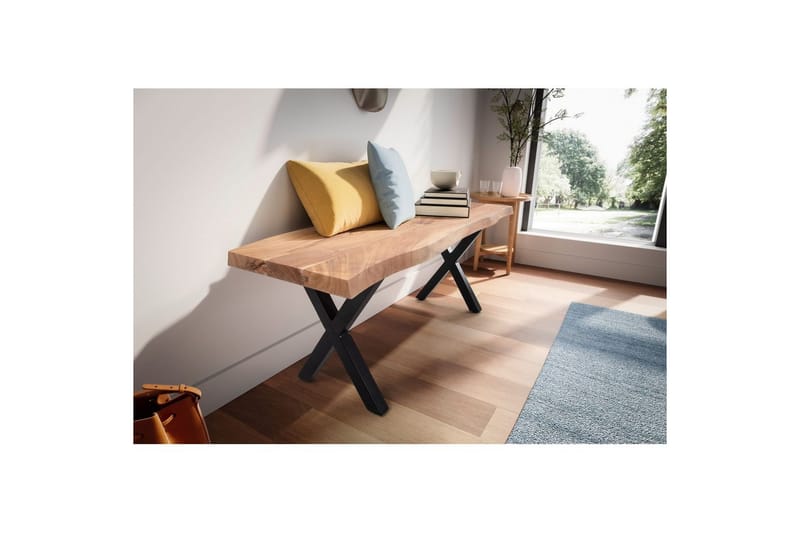 Kapprumsbänk Wohnling Massivt Akaciaträ 120 cm Träkant Hall Svart, X-ram - Svart, X-ram - Möbler - Vardagsrum - Stolar & sittmöbler - Sittbänk