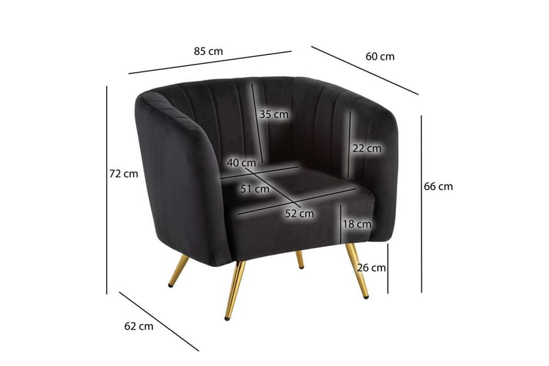 Lounge & Cocktailstol Wohnling Sammet stoppad Gyllene Metallben Industriell - Möbler - Vardagsrum - Stolar & sittmöbler - Karmstolar