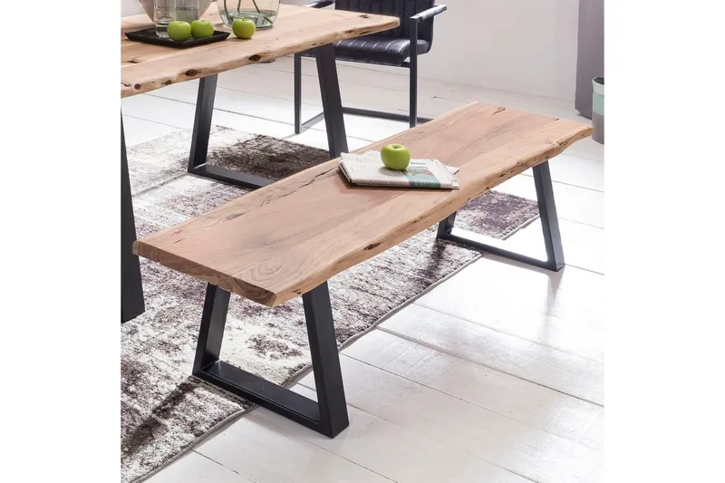 Matbänk Wohnling Köksbänk i massivt trä med trädets kant med metallben, lantlig stil Utan ryggstöd, 160 cm - Utan ryggstöd, 160 cm - Möbler - Vardagsrum - Stolar & sittmöbler - Sittbänk