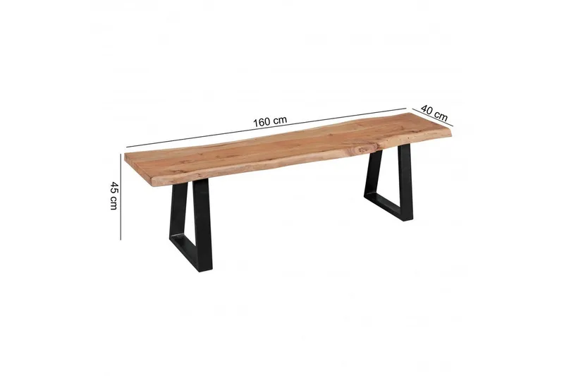 Matbänk Wohnling Köksbänk i massivt trä med trädets kant med metallben, lantlig stil Utan ryggstöd, 160 cm - Utan ryggstöd, 160 cm - Möbler - Vardagsrum - Stolar & sittmöbler - Sittbänk