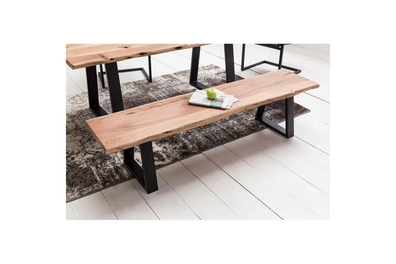 Matbänk Wohnling Köksbänk i massivt trä med trädets kant med metallben, lantlig stil Utan ryggstöd, 160 cm - Utan ryggstöd, 160 cm - Möbler - Vardagsrum - Stolar & sittmöbler - Sittbänk