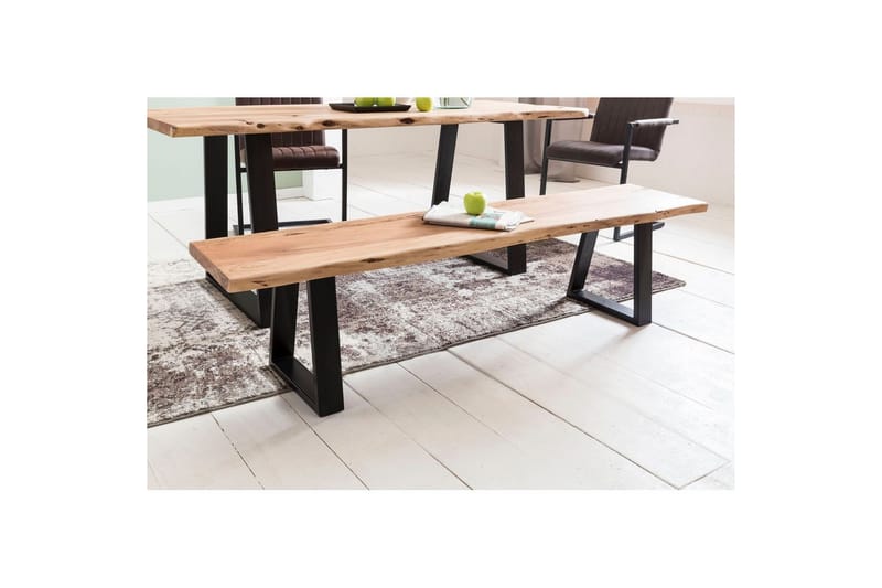Matbänk Wohnling Köksbänk i massivt trä med trädets kant med metallben, lantlig stil Utan ryggstöd, 180 cm - Utan ryggstöd, 180 cm - Möbler - Bord