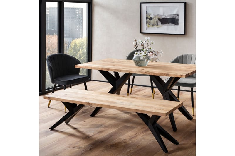 Matbänk Wohnling massivt trä i modern loftstil med metallben 160 cm - 160 cm - Möbler - Vardagsrum - Stolar & sittmöbler - Sittbänk
