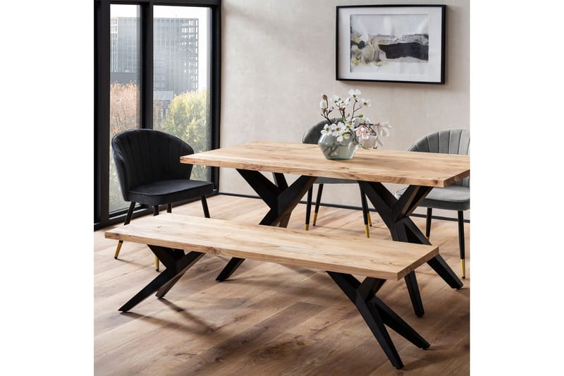 Matbänk Wohnling massivt trä i modern loftstil med metallben 175 cm - 175 cm - Möbler - Vardagsrum - Stolar & sittmöbler - Sittbänk