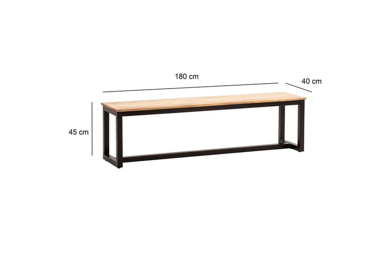 Matbänk Wohnling massivt trä industriell loftstil med metallben 180 cm - 180 cm - Möbler - Vardagsrum - Stolar & sittmöbler - Sittbänk