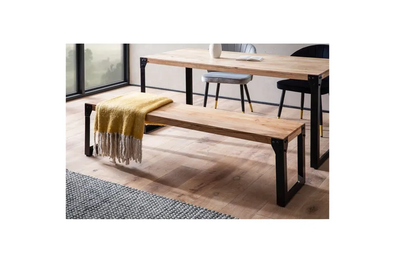 Matbänk Wohnling massivt trä industriell stil med metallben 140 cm - 140 cm - Möbler - Vardagsrum - Stolar & sittmöbler - Sittbänk