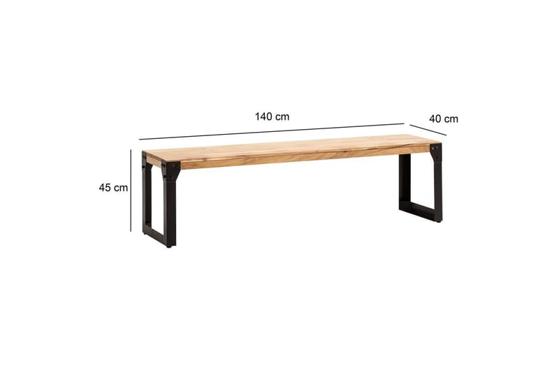 Matbänk Wohnling massivt trä industriell stil med metallben 140 cm - 140 cm - Möbler - Vardagsrum - Stolar & sittmöbler - Sittbänk