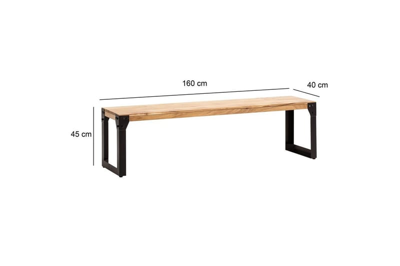 Matbänk Wohnling massivt trä industriell stil med metallben 160 cm - 160 cm - Möbler - Vardagsrum - Stolar & sittmöbler - Sittbänk