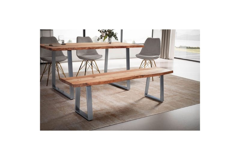 Matbänk Wohnling Massivt trä med metallben träd kant lantligt Silver, Rak, 140 cm - Silver, Rak, 140 cm - Möbler - Vardagsrum - Stolar & sittmöbler - Sittbänk