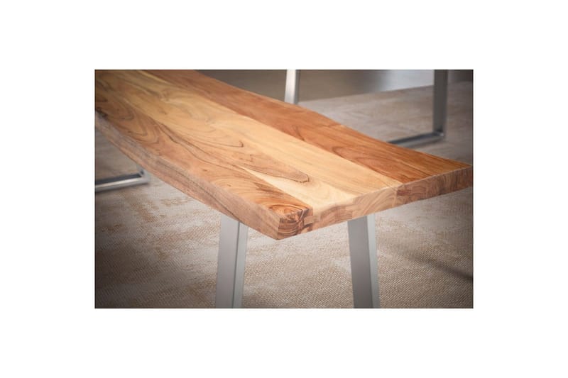 Matbänk Wohnling Massivt trä med metallben träd kant lantligt Silver, Rak, 140 cm - Silver, Rak, 140 cm - Möbler - Vardagsrum - Stolar & sittmöbler - Sittbänk