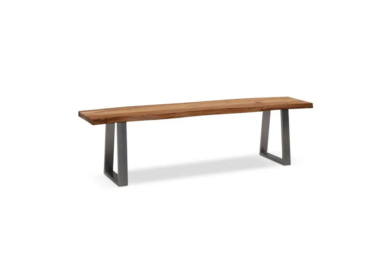 Matbänk Wohnling Massivt trä med metallben träd kant lantligt Silver, Rak, 160 cm, Silver, Rak, 160 cm