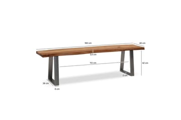 Matbänk Wohnling Massivt trä med metallben träd kant lantligt Silver, Rak, 160 cm - Silver, Rak, 160 cm - Möbler - Vardagsrum - Stolar & sittmöbler - Sittbänk