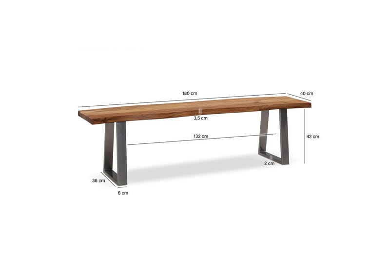 Matbänk Wohnling Massivt trä med metallben träd kant lantligt Silver, Rak, 180 cm - Silver, Rak, 180 cm - Möbler - Vardagsrum - Stolar & sittmöbler - Sittbänk
