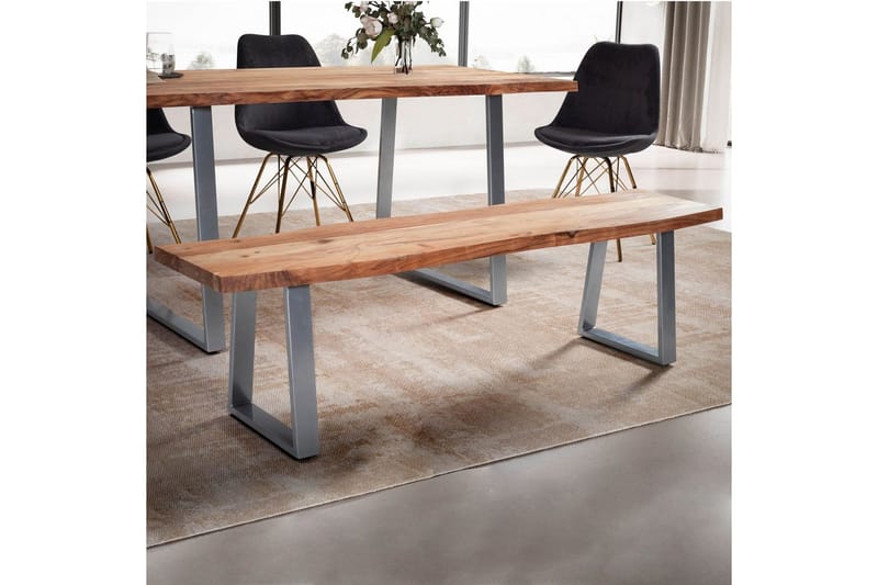 Matbänk Wohnling Massivt trä med metallben träd kant lantligt Silver, Rak, 180 cm - Silver, Rak, 180 cm - Möbler - Vardagsrum - Stolar & sittmöbler - Sittbänk