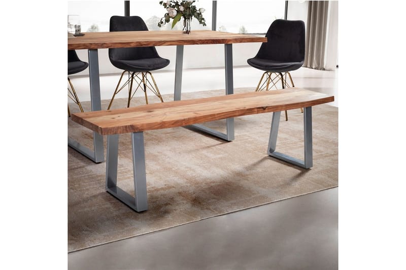 Matbänk Wohnling Massivt trä med metallben träd kant lantligt Silver, Rak, 180 cm - Silver, Rak, 180 cm - Möbler - Bord