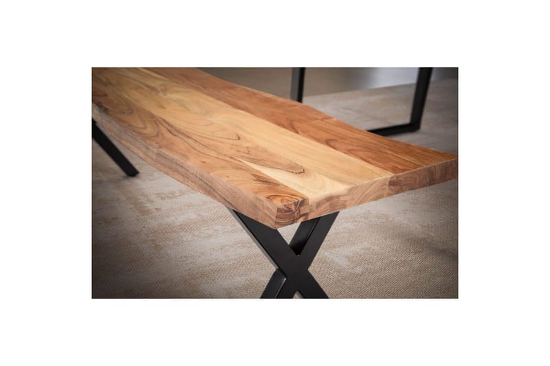 Matbänk Wohnling Massivt trä med metallben träd kant lantligt Svart, korsad, 140 cm - Svart, korsad, 140 cm - Möbler - Vardagsrum - Stolar & sittmöbler - Sittbänk