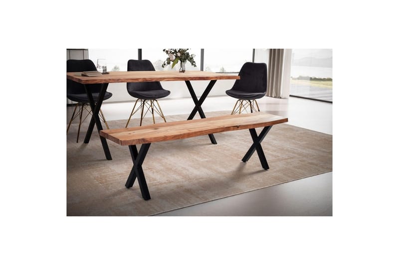 Matbänk Wohnling Massivt trä med metallben träd kant lantligt Svart, korsad, 140 cm - Svart, korsad, 140 cm - Möbler - Vardagsrum - Stolar & sittmöbler - Sittbänk
