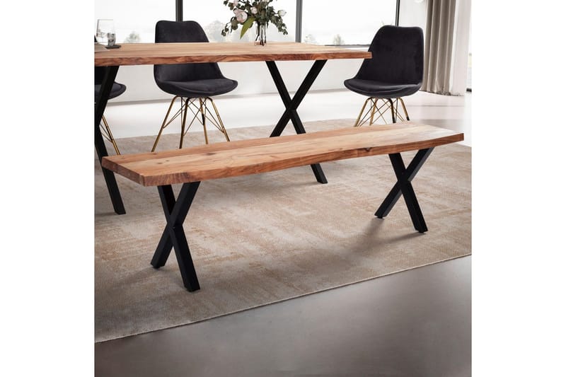 Matbänk Wohnling Massivt trä med metallben träd kant lantligt Svart, korsad, 180 cm - Svart, korsad, 180 cm - Möbler - Bord