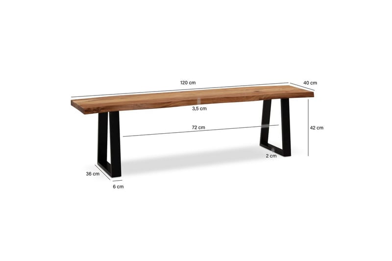 Matbänk Wohnling Massivt trä med metallben träd kant lantligt Svart, Rak, 120 cm - Svart, Rak, 120 cm - Möbler - Bord