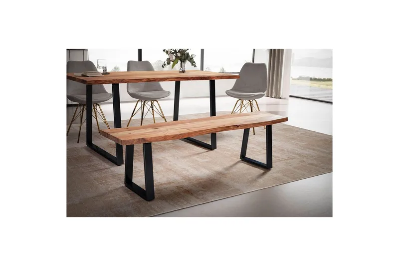 Matbänk Wohnling Massivt trä med metallben träd kant lantligt Svart, Rak, 120 cm - Svart, Rak, 120 cm - Möbler - Vardagsrum - Stolar & sittmöbler - Sittbänk