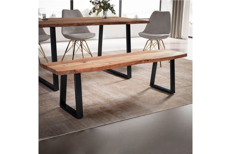 Matbänk Wohnling Massivt trä med metallben träd kant lantligt Svart, Rak, 140 cm - Svart, Rak, 140 cm - Möbler - Vardagsrum - Stolar & sittmöbler - Sittbänk